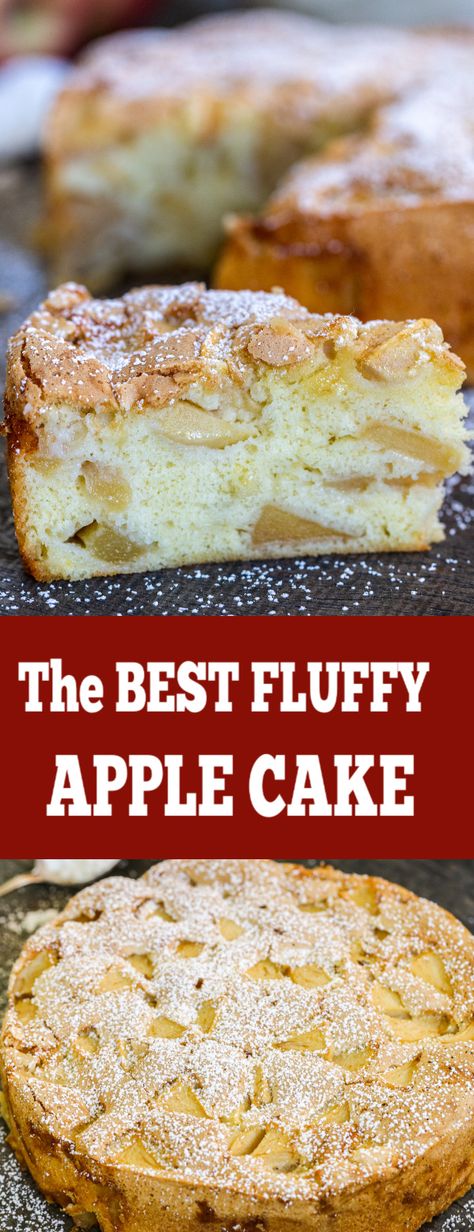 Airy fluffy Apple Cake that you will absolutely love. So incredibly delicious. All made with just a few ingredients, all in one pan! Russian Apple Cake, Easy Apple Cake, Apple Cake Recipe, Most Popular Desserts, Popular Desserts, Apple Cake Recipes, Easiest Apples, One Pan, Apple Cake