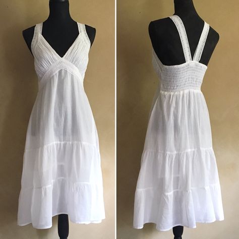 Vintage White Cotton Bohemian Gauze Dress White Flowy Sundress, Vintage White Dress Aesthetic, Grunge White Dress, White Summer Dress Aesthetic, 2000s Sundress, Long White Flowy Dress, Flowy Dress Aesthetic, Vintage Dresses Aesthetic, Vamp Sabbath