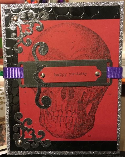 Birthday Card. The Whimsy Co. Whimsycoinfo@gmail.com Goth Birthday, Baby Cards Handmade, Birthday Postcards, Birthday Cards Diy, Halloween Skull, Baby Cards, Diy Cards, Cards Handmade, Birthday Cards