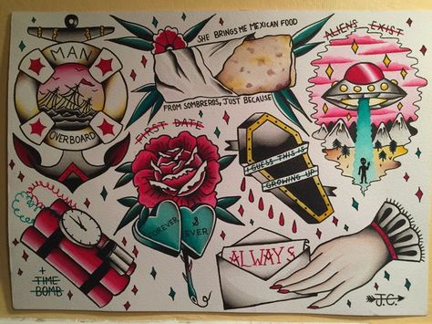 Flash Doodles, Blink Tattoo, Alkaline Trio Tattoo, Band Drawings, Blink 182 Tattoo, Punk Tattoo, Lyric Tattoos, Omerta Tattoo, Flash Sheet