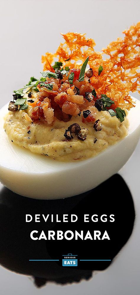 Carbonara Pancetta, Deviled Eggs Recipe Best, Carbonara Recept, Pepper Pork, Crispy Pancetta, Parmesan Spaghetti, Devilled Eggs Recipe Best, Deviled Eggs Easy, Bacon Deviled Eggs