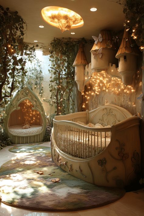 Baby Nursery Inspiration Pixie Hollow Nursery, Fairytale Nursery Girl, Modern Minimalist Nursery, Fairy Tale Room, Night Sky Nursery, Fairy Tale Nursery, Nautical Theme Nursery, Unique Cribs, Nursery Aesthetic