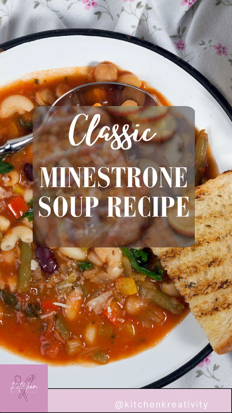 Imagine a warm bowl of Classic Minestrone Soup on a cold winter night - the perfect comfort food for when you need something hearty and delicious. Made with a variety of fresh vegetables and Italian spices, our Minestrone Soup recipe is not only a classic but also a crowd pleaser! Don't miss out on this amazing experience; Taste it tonight! The Best Minestrone Soup Recipe, Soups Minestrone, Authentic Minestrone Soup Recipe, Easy Minestrone Soup Crockpot, Quick Minestrone Soup, Classic Minestrone Soup Recipe, Soup Inspiration, Soup Minestrone, Easy Minestrone