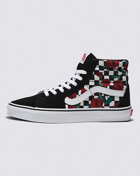 Customs Checkerboard Roses Sk8-Hi Customised Vans, Vans High Top, Sk8 Hi Vans, Vans High, Vans Store, Van Doren, Vans Logo, High Top Vans, Custom Vans