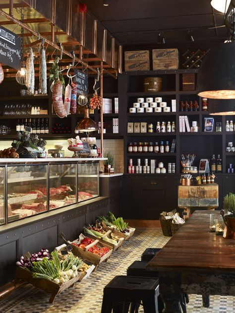 Köttbaren Restaurant and bar in Stockholm. Designed by www.jidstrom-gil.se. Instagram: @jidstromgil. Meat Case Display Ideas, Vegetable Display, Copper Lights, Deli Cafe, Deli Shop, Grocery Store Design, Italian Deli, Meat Shop, Supermarket Design