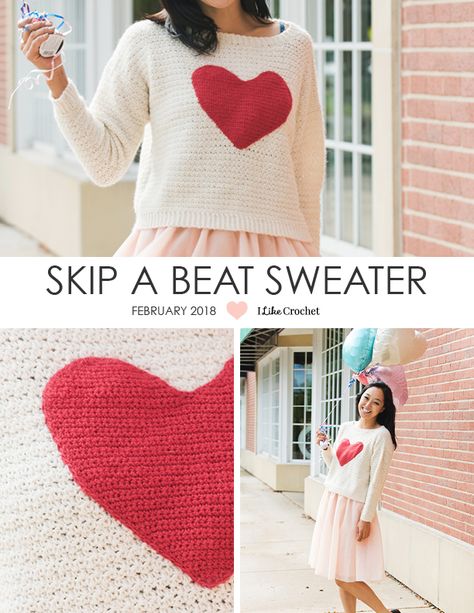 Crochet sweater pattern featuring a bold heart design! Valentines Crochet Sweater Pattern, Crochet Heart Cardigan Pattern, Heart Sweater Crochet Pattern, Crochet Heart Sweater Pattern Free, Heart Sweater Crochet, Heart Sweater Pattern, Beat Sweater, Crochet Heart Cardigan, Crochet Heart Sweater