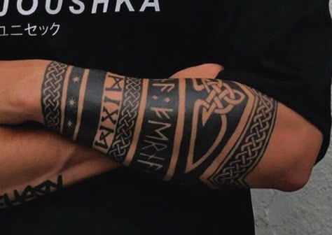 Nordic Forearm Tattoo, Viking Tattoo Designs Men, Viking Forearm Tattoo Men, Viking Sleeve Tattoo For Men, Nordic Arm Tattoo, Arm Tattoo Viking, Arm Tattoos Ideas, Celtic Band Tattoo, Norse Tattoos