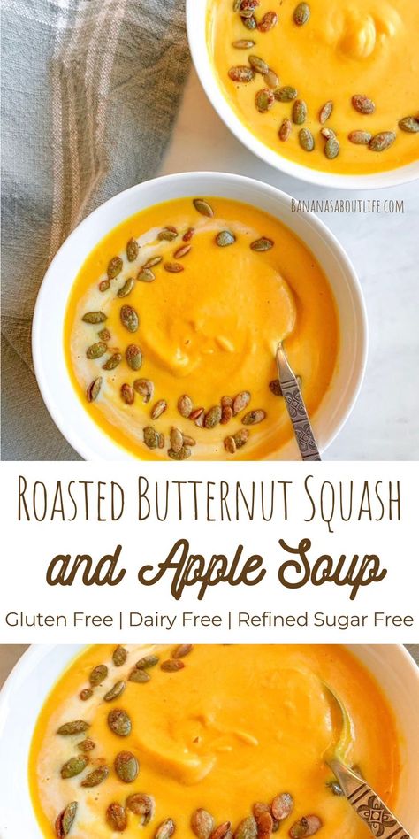 butternut squash soup with apples Soups Fall, Squash And Apple Soup, Squash Apple Soup, Butternut Squash Apple Soup, Autumn Squash, Vegan Butternut Squash Soup, Butternut Squash Curry, Healthy Butternut Squash, Butternut Squash Apple