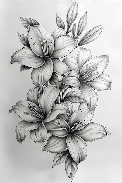 Flower line art outline | Premium AI-generated image Bird And Flower Drawing, Flower Tattoos Lily, Lily's Flowers, Lilly Sketch, Flower Art Tattoo, Highland Tattoo, Line Art Work, Window Framing, Realistic Flower Tattoo