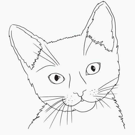 Cat Line Art, Kitty Face Outline Drawing, Simple Sketch, Minimalist Animal Illustration, Graphic Design Face Outline Drawing, Cat Face Outline, Realistic Cat Drawing, Sketch Minimalist, Cat Face Drawing, Cat Line Art, Simple Cat Drawing, Animal Outline, Cat Template