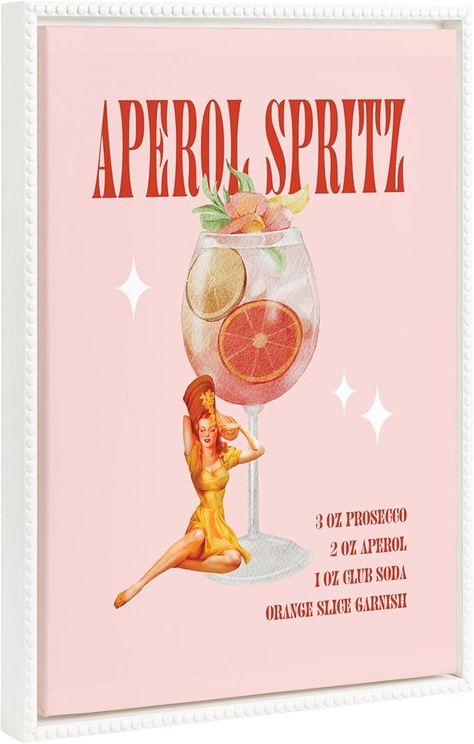 Amazon.com: Kate and Laurel Sylvie Beaded Aperol Spritz Pinup Vintage Framed Canvas Wall Art by Alli Standefer, 18x24 White, Bar Drink Art for Wall: Posters & Prints Drink Art, Pinup Vintage, Art For Wall, White Bar, Mermaid Dreams, Pink Cotton Candy, Wall Posters, Aperol Spritz, Photo Diary