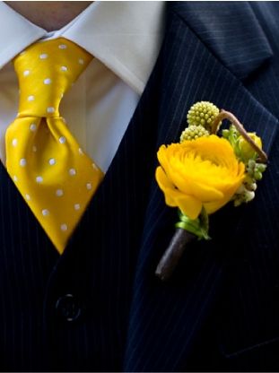 wedding flower boutonniere, groom boutonniere, groom flowers, add pic source on comment and we will update it. www.myfloweraffair.com can create this beautiful wedding flower look. Groom Boutonniere, Yellow Polka Dot, Yellow Ties, Gray Weddings, Yellow Wedding, Sharp Dressed Man, Well Dressed Men, Groom And Groomsmen, Mellow Yellow