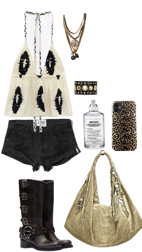 ootd inspo summer #summerfashion #miumiu #itgirloutfit #fashiongirly #fashioninspo #stockholmstyle #scandistyle #richgirl #itgirlaesthetic #fyp #pinterestshuffle Rock Chic Style Outfits, Boho Rock Chic Aesthetic, Rock And Boho Chic, Role Model Outfits, Karen Sirko Outfits, Emo Chic Outfits, Fisher Concert Outfit, Boho Rock Chic Outfits, Boho Chic Capsule Wardrobe