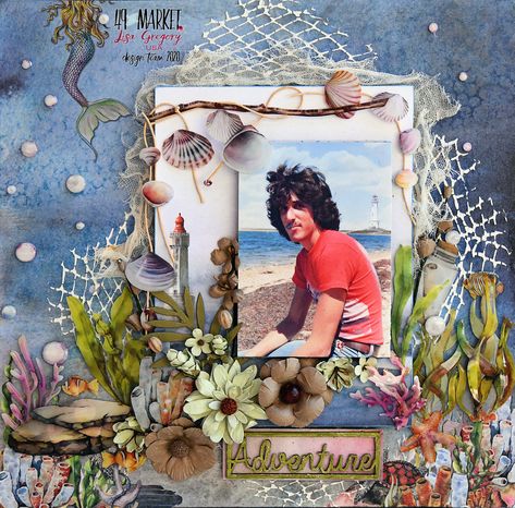 49 and Market Seaside and Shipwreck Summer Scrapbook Layouts, Beach Scrapbook Layouts, Cruise Scrapbook, Blue Fern Studios, Pretty Mess, Vacation Scrapbook, Blue Fern, Summer Scrapbook, Ink Ideas