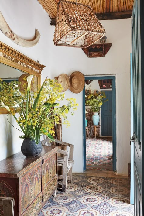 Moroccan Countryside, Spanish Tile Floor, Spanish Ceiling, Umberto Pasti, Market Photo, Spanish Tiles, Painted Door, Wild Garden, Door Frames