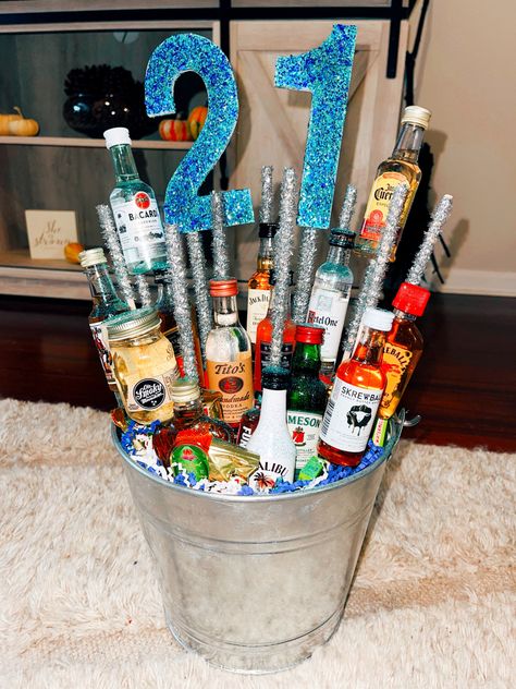 21st Birthday Alcohol Basket, Puke Bucket, Alcohol Basket, Alcohol Bouquet, 21st Birthday Basket, 21st Birthday Sign, Birthday Basket, Gifts For Hunters, Hunting Gifts