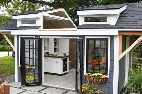 How To Convert A Shed Into A Kitchen in 9 Simple Steps He Shed She Shed, Converted Shed, Tiny Guest House, She Shed Designs, Shed Design Plans, Small Shed, Backyard Guest Houses, Backyard Storage Sheds, Shed Interior