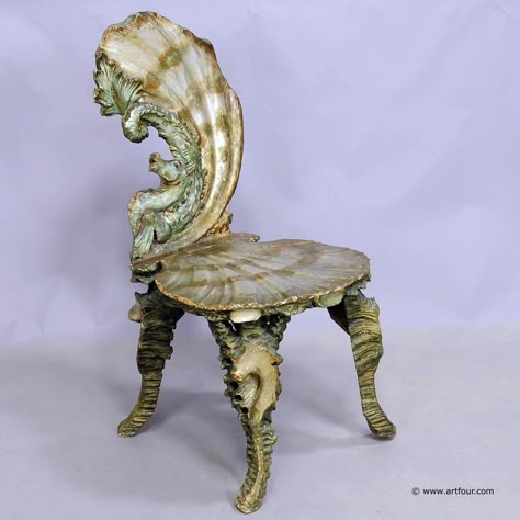 Mediterranean Dining Chairs, Grotto Design, Italian Side, Carved Chairs, Fantasy Furniture, Walnut Chair, Victorian Chair, Italian Baroque, Shell Chair