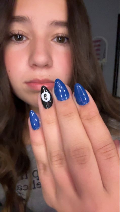 navy blue, 8 ball, almond shaped nails Ball Nails, Almond Shaped Nails, Shaped Nails, Almond Shape Nails, Almond Shaped, 8 Ball, Almond Nails, Nail Inspo, Almond