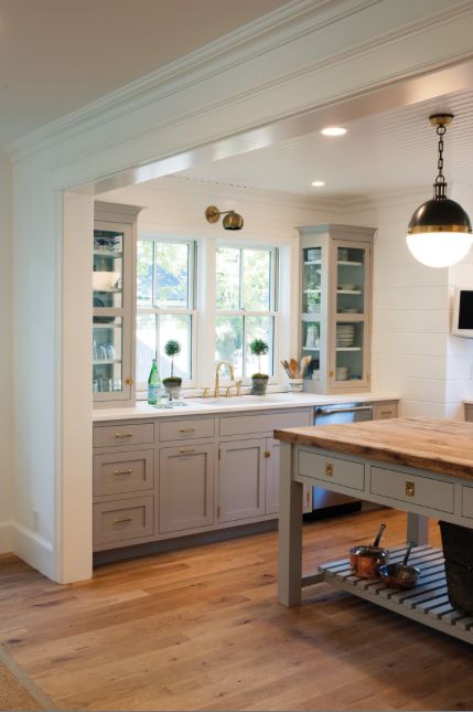 Cased Opening, Farrow And Ball Kitchen, Crown Point Cabinetry, Light Gray Cabinets, Kitchen Post, Face Frame, Frame Square, Drawer Hardware, Grey Cabinets