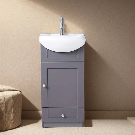 Winston Porter 18'' Modern Small Single Bathroom Vanity With Ceramic Top | Wayfair Bathroom Refresh, Single Bathroom, Curtain Accessories, Single Bathroom Vanity, Mudroom Furniture, Shelf Organization, Duvet Comforters, Dining Furniture, Room Furniture