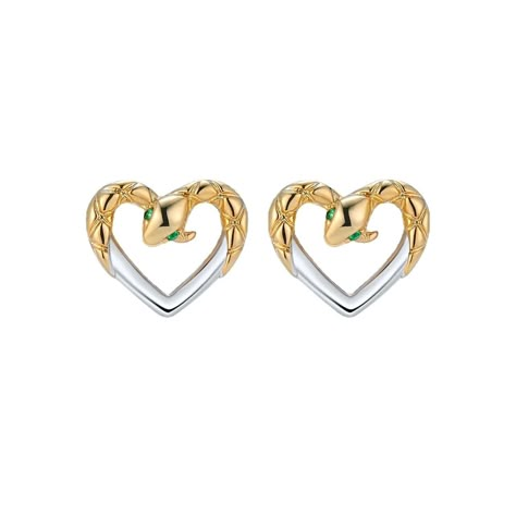 Heart Snake Sterling Silver Stud Earrings Snake Heart, Movie Jewelry, Diamond Bracelet Design, Mini Gold, Snake Jewelry, Golden Earrings, Snake Earrings, Dope Jewelry, Snake Design