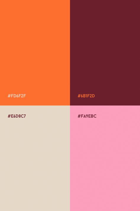 Gold And Orange Color Palette, Colour Palette With Burgundy, Bright Orange Colour Palette, Burgundy Orange Color Palette, Beige And Pink Palette, Pink And Maroon Color Palette, Colour Palette Burgundy, Vermillion Color Palette, Orange And Pink Colour Palette