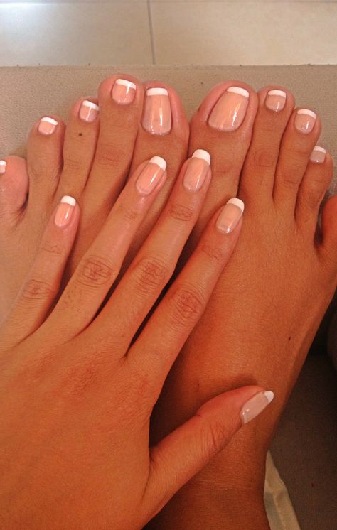 Wedding Mani Pedi Brides, Matching French Manicure And Pedicure, French Mani Pedi Combos, French Mani And Pedi, French Tip Mani Pedi, Matching Mani Pedi Ideas, French Mani Pedi, Matching Mani Pedi, Mani Pedi Combos