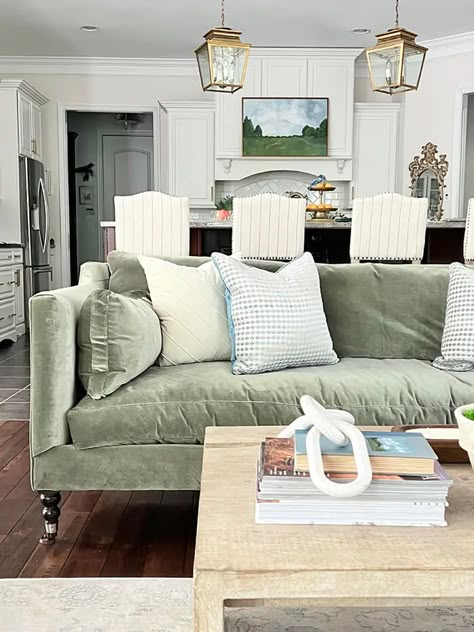 Fancy Sofa, Green Family Rooms, Green Velvet Sofa Living Room, Velvet Couch Living Room, Green Sofa Living, Green Couch Living Room, Velvet Sofa Living Room, Green Sofa Living Room, Lots Of Friends