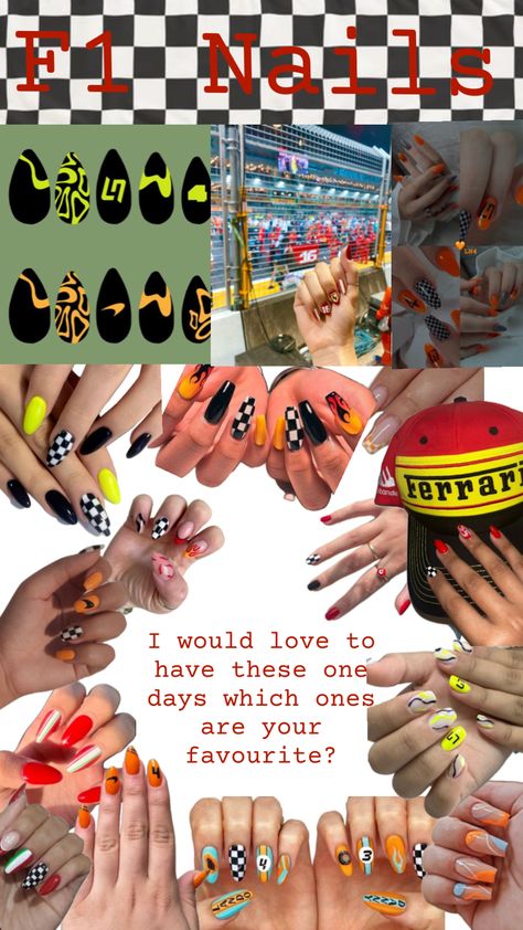 I am bored and want one day to have my nails done and to be inspired by F1.Which ones are your favourite tell me in the comments.#f4f #trending #f1 #nails #fyp #f1aesthetic #f1nails 🧡❤️🏁🏎️ F1 Nails, I Am Bored, Am Bored, Diy Acrylic Nails, Nails Done, My Nails, Which One Are You, Be Inspired, How To Do Nails