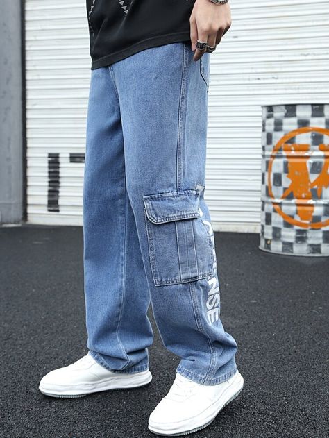 Big Jeans Outfit Men, Denim Cargo Pants Outfit Men, Denim Cargo Pants Men, Jean Mom Hombre, Jeans Mom Hombre, Printed Jeans Mens, Big Jeans Outfit, Men Pants Style, Baggy Jeans Outfit Men