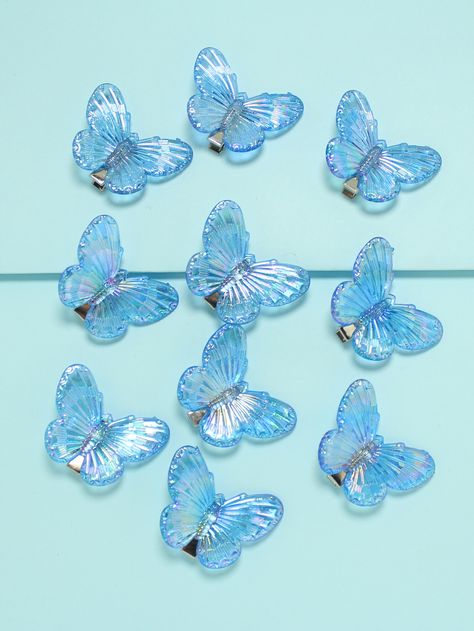 Blue Casual Collar  ABS  Alligator Hair Clip Embellished   Women Accessories Y2k Hair Accessories, Butterfly Hair Accessories, Y2k Hair, Alligator Hair Clip, Butterfly Decor, Blue Y2k, Butterfly Hair Clip, Butterfly Clips, Dress Hairstyles