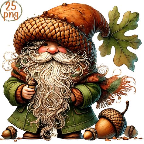 Thanksgiving Gnome Drawing, Gnome Inspiration, Acorn Gnome, Gnomes Drawing, Thanksgiving Gnomes, Gnome Watercolor, Gnome Fall, Banner Clip Art, Gnomes Clipart