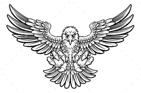 Woodcut style American bald eagle mascot swooping with talon claws forward and wings spread Tato Geisha, Eagle Chest Tattoo, Black And White Tattoos, Sports Mascot, White Tattoos, Angry Animals, Eagle Vector, Eagle Drawing, Eagle Mascot