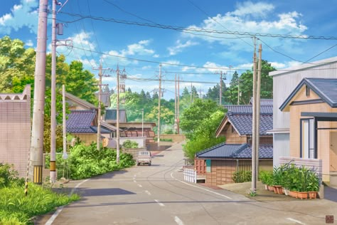 Ghibli Town, Anime Background Art, Realistic Background, Gacha Club Background, Bloxburg Town, Anime Vibe, Japanese Town, Japanese City, Background Anime