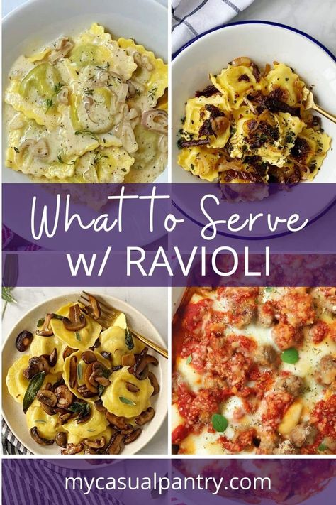 Ravioli is a great option for a busy weeknight when you need to get a meal on the dinner table fast. Pair ravioli with delicious sauces, side dishes, or salads to create a satisfying meal the whole family will love. Christmas Ravioli Dinner, Recipes For Ravioli Dinners, Side For Ravioli, Ravioli Toppings, Side Dishes For Ravioli, What To Eat With Ravioli, What To Serve With Ravioli Dinners, Premade Ravioli Recipes Dinners, What To Do With Ravioli