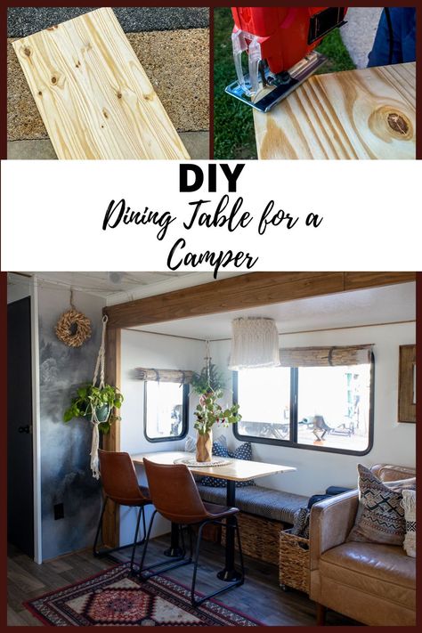 DIY Dining Table for a camper. Such a simple and stylish solution for campers and RVs. #camperrenovation, #diningtablediy, #diydiningtable Camper Dining Table, Rv Table Ideas, Dining Table Diy, Camper Table, Dining Booth, Dining Corner, Rv Interior Remodel, Camper Kitchen, Camper Trailer Remodel