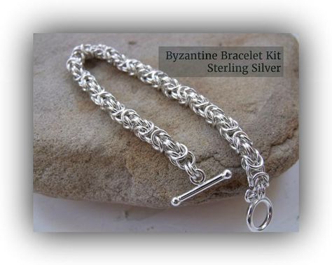 Bracelet Kit Byzantine Chainmaille Sterling Silver | Etsy Jump Ring Jewelry, Make Your Own Bracelet, Chainmail Bracelet, Bracelet Kit, Chainmaille Bracelet, Chain Maille Jewelry, Bracelet Kits, Chain Maille, Bracelet Chain