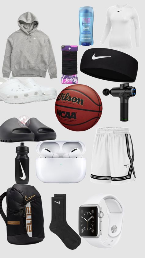 What To Pack For Basketball Practice, Basketball Things To Buy, Basketball Necessities, Basketball Fits For Women, Basketball Clothes Outfits, Basketball Bag Essentials, Basketball Wishlist, Basketball Practice Outfit, Basketball Outfits Men