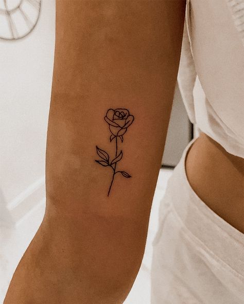 Small Simple Women Tattoos, Cute Back Of Arm Tattoos For Women, Rib Cage Rose Tattoo, Basic Rose Tattoo, Cute Small Arm Tattoos For Women, Small Tattoo Ideas Arm Woman Simple, Tattoo Ideas Female Faith, Simple Arm Tattoos For Women Forearm, Rose Tattoo Back Of Arm