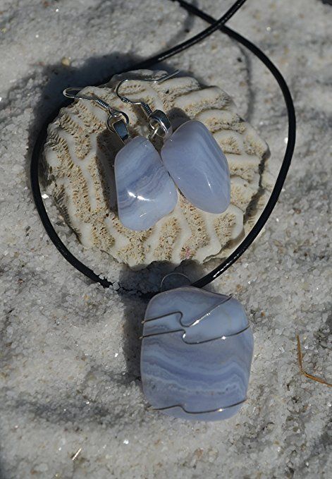 Blue Lace Agate Stone Earrings and Necklace on a Leather Cord Lace Agate Stone, Tshirt Illustration, Jewelry Making Kits, Kim Deal, Earrings And Necklace, Tshirt Art, Minerals And Gemstones, Burgundy Sweater, Blue Lace Agate