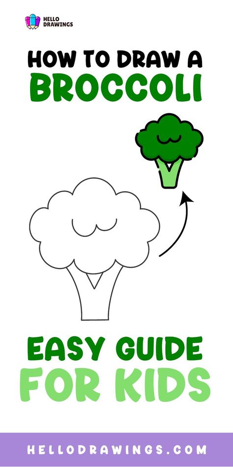 How to Draw a Broccoli | Step by Step Guide for Kids Easy Fruit Drawing, Steps To Draw, Fruit Drawing, Flavorful Vegetables, Fruits Drawing, Learn How To Draw, Food Drawing, Drawing Skills, Drawing Tutorials