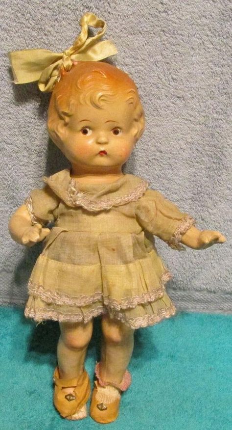 Antique 14" Unmarked Composition Bow Loop In Hair Doll~Cracking on Head Seam~TLC | #2001117930 Lollipop Girl, Composition Dolls, Doll Items, Painted Eyes, Hair Doll, Clay Baby, Franklin Mint, Disney Collectables, Cute Little Things