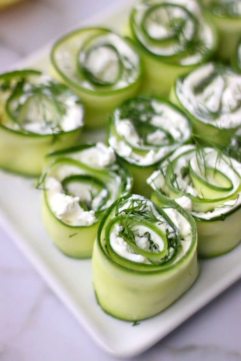 Feta Dill Cucumber Roll Ups Cucumber Roll Ups, Dill Cucumber, Cucumber Snacks, Cucumber Appetizers, Cucumber Rolls, Veggie Skewers, Cucumber Dill, Roll Ups Recipes, Low Carb Snack