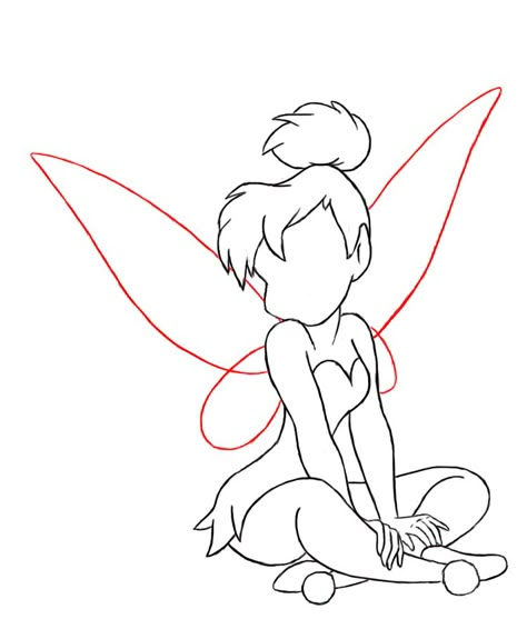 How To Draw Tinkerbell, Draw Tinkerbell, Tinkerbell Drawing, Eraser Drawing, Tinker Bell Tattoo, Drawing Steps, Disney Drawing, Peter Pan And Tinkerbell, Fairy Drawings