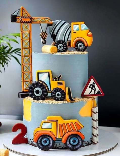 2 Construction Birthday Cake, Pastel Construction Party, Construction Birthday Cake Boys, Cake For 3 Year Boy, Construction Cake For Boys, Transportation Birthday Cake, Truck Theme Cake, Construction Theme Birthday Cake, 3 Year Birthday Theme Boy