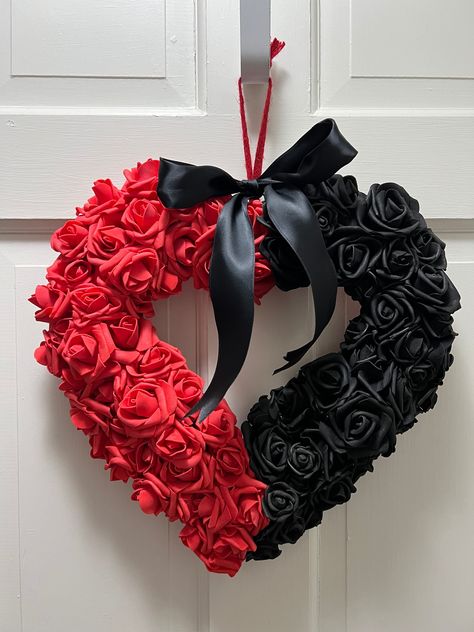 Diy Goth Valentine, Gothic Jewelry For Valentine's Day Jewelry Making, Gothic Rings For Valentine's Day Gift, Handmade Gothic Jewelry For Valentine's Day, Gothic Valentines Day, Dollar Tree Diy Valentines Crafts, Gothic Romance Wreath, Black And Red Roses, Gothic Flowers