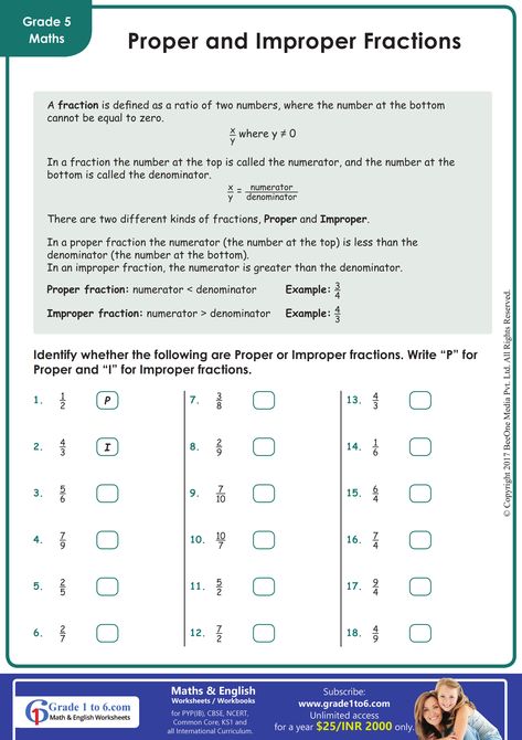 Proper and Improper Fraction Worksheet | Grade1to6 Proper And Improper Fractions Worksheets, Fractions Worksheets Grade 3, Fraction Worksheet, Proper Fractions, Grade 6 Math, Improper Fractions, Fractions Worksheets, Free Math Worksheets, 5th Grade Math