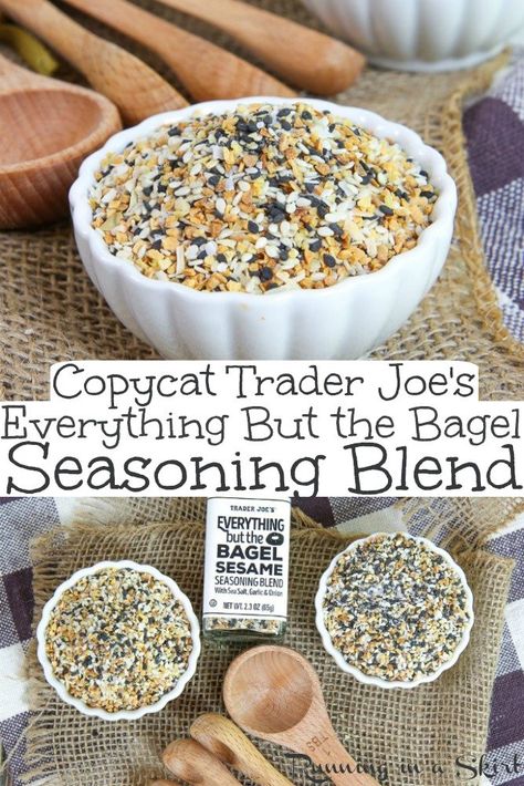 DIY Copycat Trader Joe's Everything But the Bagel Seasoning blend recipe. This homemade version includes the ingredients and ideas / uses to make recipes at home! The perfect dupe. / Running in a Skirt #everythingbagel #traderjoes #everythingbagelseasoning #recipe #healthy #healthyliving via @juliewunder Bagel Seasoning Recipe, Taco Spice Mix, Diy Seasonings, Homemade Everything, Sweet Potato Chips Baked, Everything But The Bagel Seasoning, Everything But The Bagel, Everything Bagel Seasoning, Spice Blends Recipes