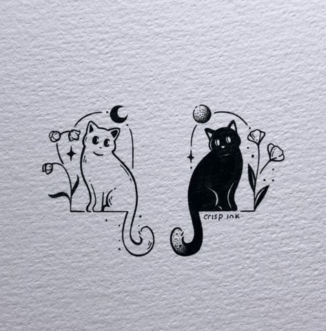 Crisp Ink, Sister Tats, Twin Cats, Sister Tat, Matching Friend Tattoos, Cats Tattoo, Matching Friend, Forearm Tattoo Women, Cat Tattoos